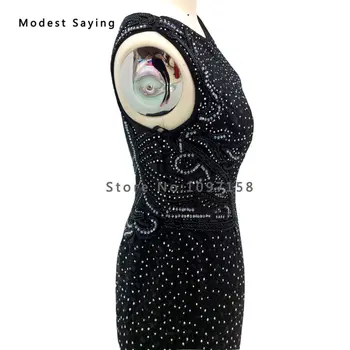 Nový Príchod Sexy Morská panna Čiernej Čipky Večerné Šaty 2018 s Ilúziou Korálkové Späť Zapojenie Crystal Prom Šaty vestido de festa