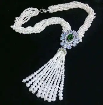 Nový štýl 8strands červená zelená modrá kameň biely sladkovodné perly strapce náhrdelník micro vložkou zirkón accessorie módne šperky