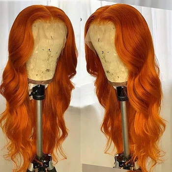 Prírodné Vlny Hai pre Ženy Orange Zázvor Vlna Syntetické Parochne Čipky Front Prírodné Hairliner Hladké Vlasy Glueless make-up Parochňu