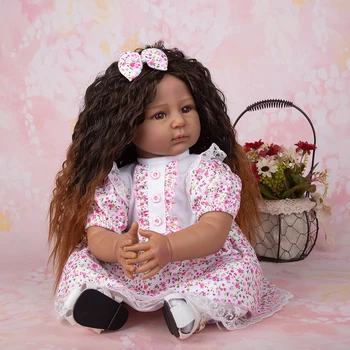 Realistické Vinyl Dieťa Dievča Bábiku - Reborn 22 palcový African American Doll - Čierne Kučeravé Vlasy Deti Narodeninám Festival Prítomný