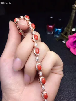 S925 striebro, prírodné červené koraly gem náramok prírodný drahokam náramok Elegantné Kolo Valec ženy, svadobné jemné darček šperky