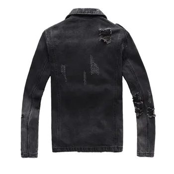 Streetwear Módy Mužov Bunda Zipsy Dekorácie Čierne Zničené Roztrhlo Džínsové Bundy Mužov Punk Coats Hip Hop Biker Jacket Homme