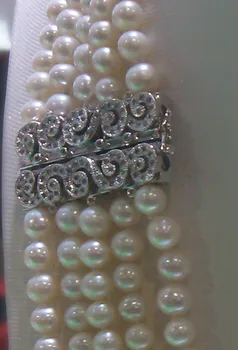 Veľkoobchod 4 riadky prírodné AA 9-10 mm biela usadenina perlový náhrdelník 005