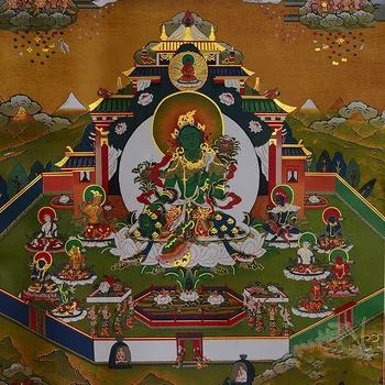 Veľkoobchod Budhistické dodávky-120 CM VEĽKÉ--Tibete Budhizmus UMENIE Bódhisattva Tara Green Buddha Mandala Thang-ga Thangka maľovanie