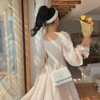 Vintage Víla Šaty Elegantné Ženy Dizajnér Šifón Šaty s Dlhým Rukávom francúzskej Strany Midi Šaty Bežné Oblečenie pre Ženy Jeseň 2021