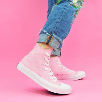 Vonkajšie all-zápas ženskej kórejský ležérne topánky študentka, topánky ručne maľované high-top ružovej plátno topánky dámske topánky