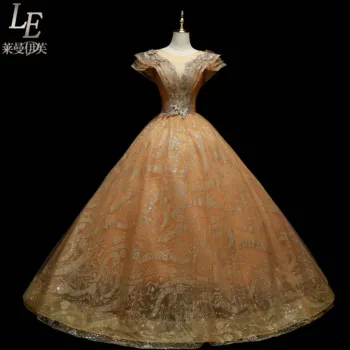 Vzorované Kovový Lesk Quinceanera výšivky lištovanie plesové šaty, dlhé šaty vintage stredoveké Renesančné princezná Victoria