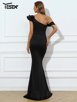 Yesexy Sexy Lomka Krku Prehrabať Jedného Pleca Žena Elegantné Večerné Šaty Prom Maxi Bodycon Vestidos Party Fashion Dress Black