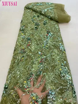 Zelená Luxusné Korálkové Francúzskej Čipky Textílie S Flitrami Tylu Oka Textílie 2021 Vysokej Kvality Nigérijský Čipky Textílie Na Svadby