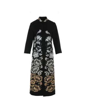 Zimné Čínsky štýl, originálny design high-end vyšívané Mandarin golier doska, pracka dlhej časti priekopa bunda pre ženy
