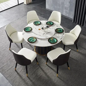 Škandinávsky jedálenský stôl moderný minimalistický domácnosti mramoru okrúhly jedálenský stôl a stoličky zmes