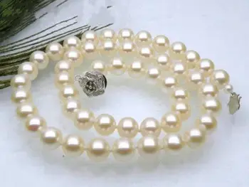 Ženy Darček slovo Láska doprava Zadarmo Originálne JAPONSKÉ AAA+ kolo 7.5-8 mm biela akoya perly náhrdelník 925 CZ Luxusné Pani dievča