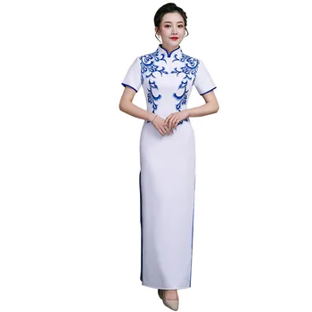 Ženy Elegantné Mandarin Golier Qipao Nádherné Appliques Výbava Čínsky Formálne Party Šaty, Krátky Rukáv, Dlhé Novinka Cheongsam