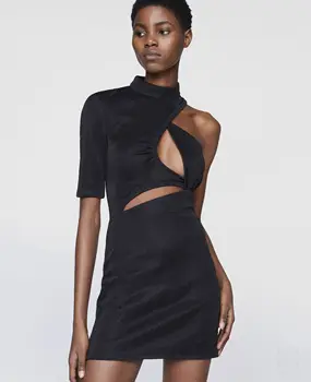 Ženy Lete Obväz Šaty 2022 Sexy Jeden Rukáv Kľúčový Otvor Vystrihnúť Čierne Mini Elegantné Večerné Party Club Šaty Vestidos