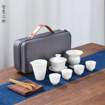 Obchodné Darček Lanolínu Jade Cestovné Čaj Nastaviť Biele Ručne Kvet Keramické Kung Fu Teaset Dizajnér Trend Elegantné Teaware Čínskej