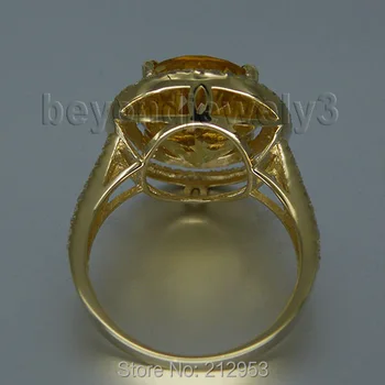 Oválne 11x13mm Prírodné Citrine Diamantové Prstene V Pevnej 14K /585 Žlté Zlato Skutočný Drahokam Zásnubný Prsteň S Veľkými Kameňmi 2T018