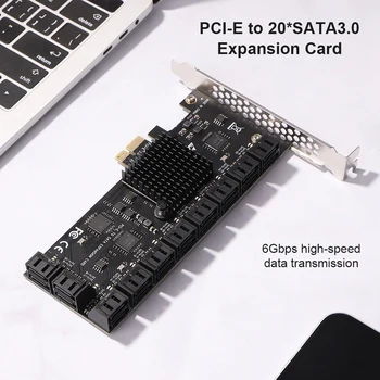 PCIE SATA Karta 20 Porty SATA 6Gb 3.0 PCIe Karty, PCIe, aby SATA Controller Rozširujúca Karta, Podpora SATA 3.0 Kábel