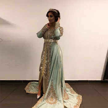 Sexy V Krku Dlhé Rukávy Marocký Kaftan Formálne Večerné Šaty Korálky Nášivka Zvláštne Príležitosti Šaty Ples Dubaj Arábia Plášte