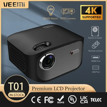 VEEMI T01 LCD Prenosný Projektor Štandardná Verzia 1080P Full HD LED Beamer Malé Domáce Kino USB, AV Vstup Proyector