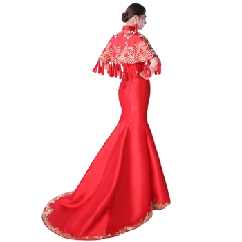 Vestido Orientálna Red Čínske Tradičné Večerné Šaty Žien Moderné Svadobné Qipao Cheongsam Dlho Sexy Party Šaty V Číne