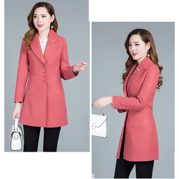 Zimné mama vlnené ženy Červená karamelová 4XL plus veľkosť slim topy 2019 kórejský nové dlhý rukáv klope móda spája kabát feminina LR647